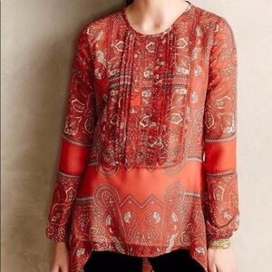 Love Sam Anthropolgie Kamala Red Orange Paisley Top
